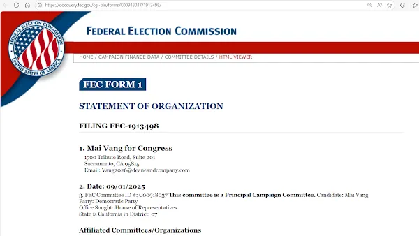 Mai Vang files paper work with Federal Election Commission to challenge Doris Matsui for CA Congressional District 7